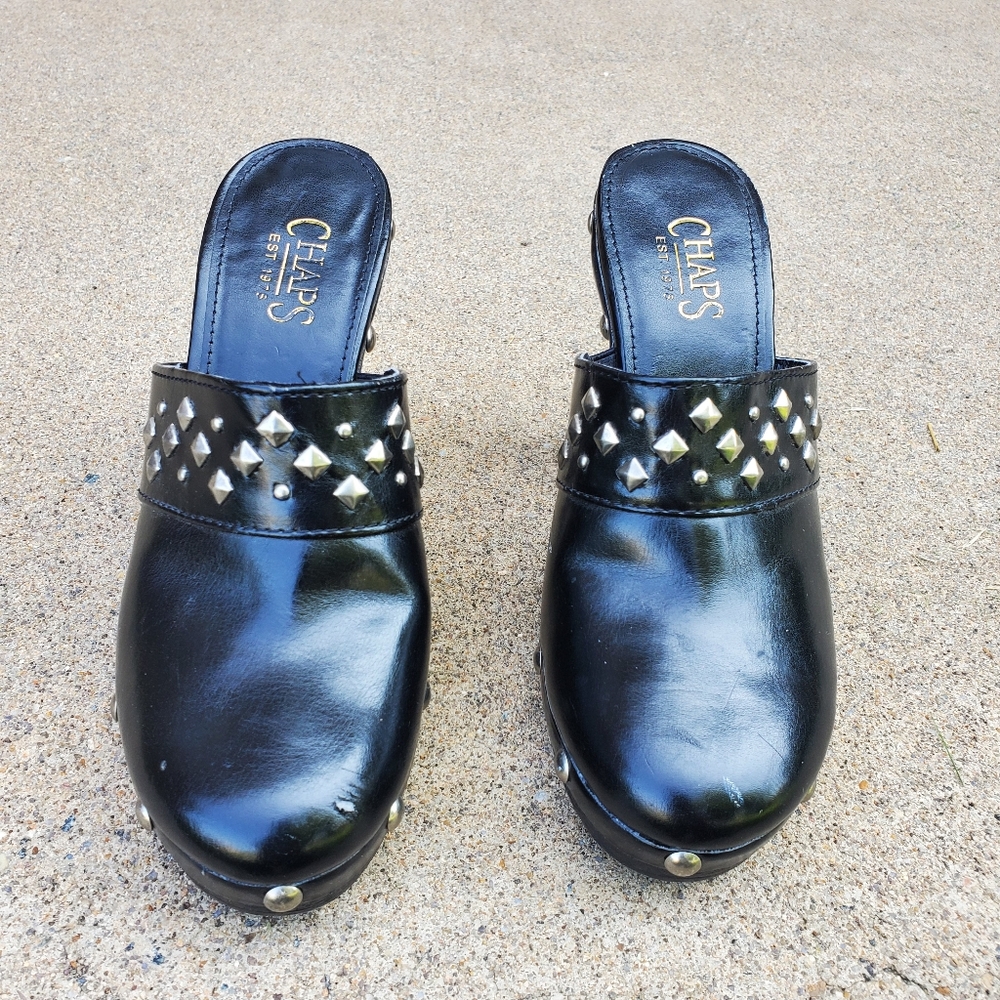Chaps Black Studded Women's Clogs, Size 8B